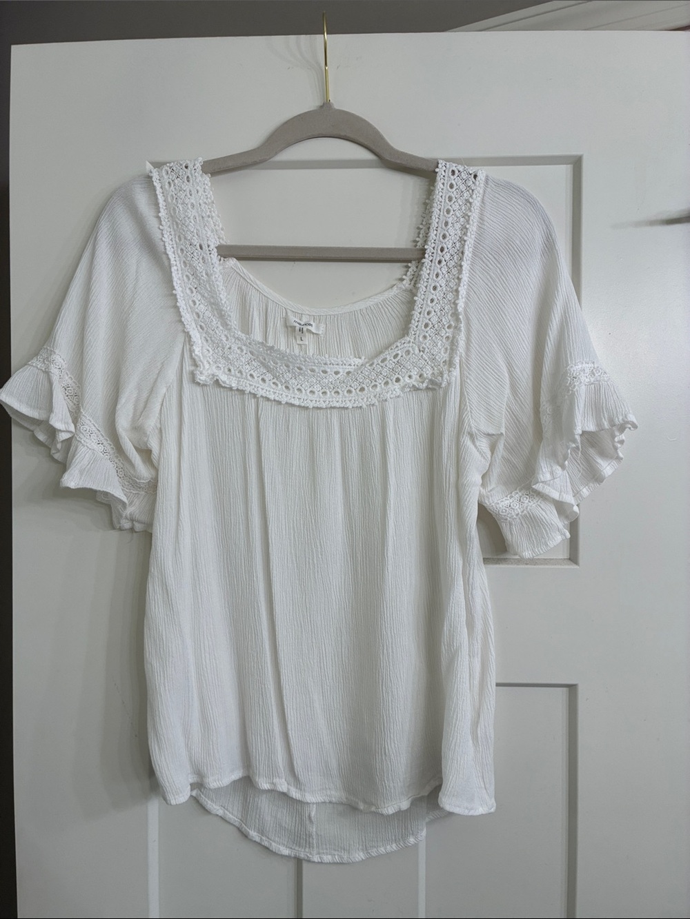 Maurices White Crochet-Trim Square Neck Blouse